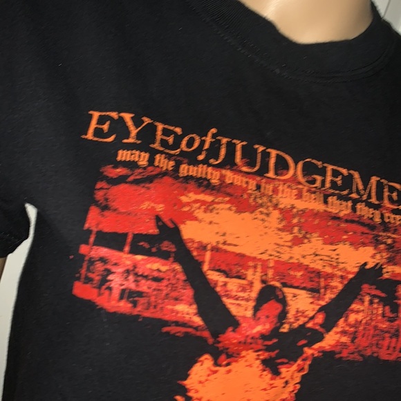 Eye of Judgement FIRE Graphic Statement ORANGE Fire on BLACK tee shirt S M - Picture 3 of 3